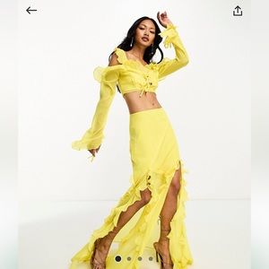 ASOS coord set yellow ruffle maxi skirt
